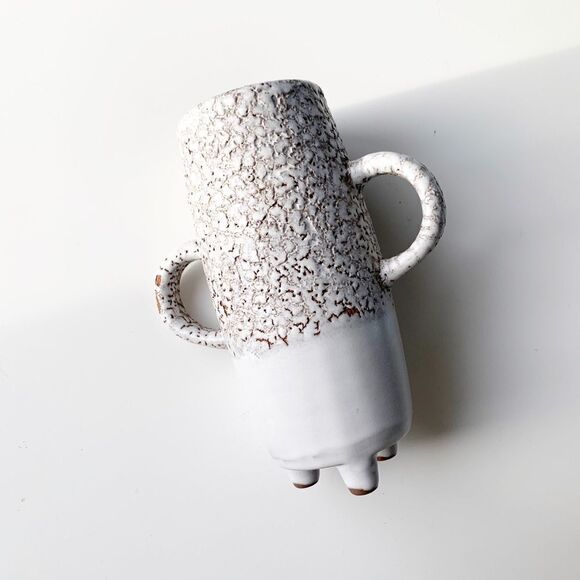 Crate & Barrel Mini Textured White Vase Double Handle Pottery Decor Small - Picture 6 of 9